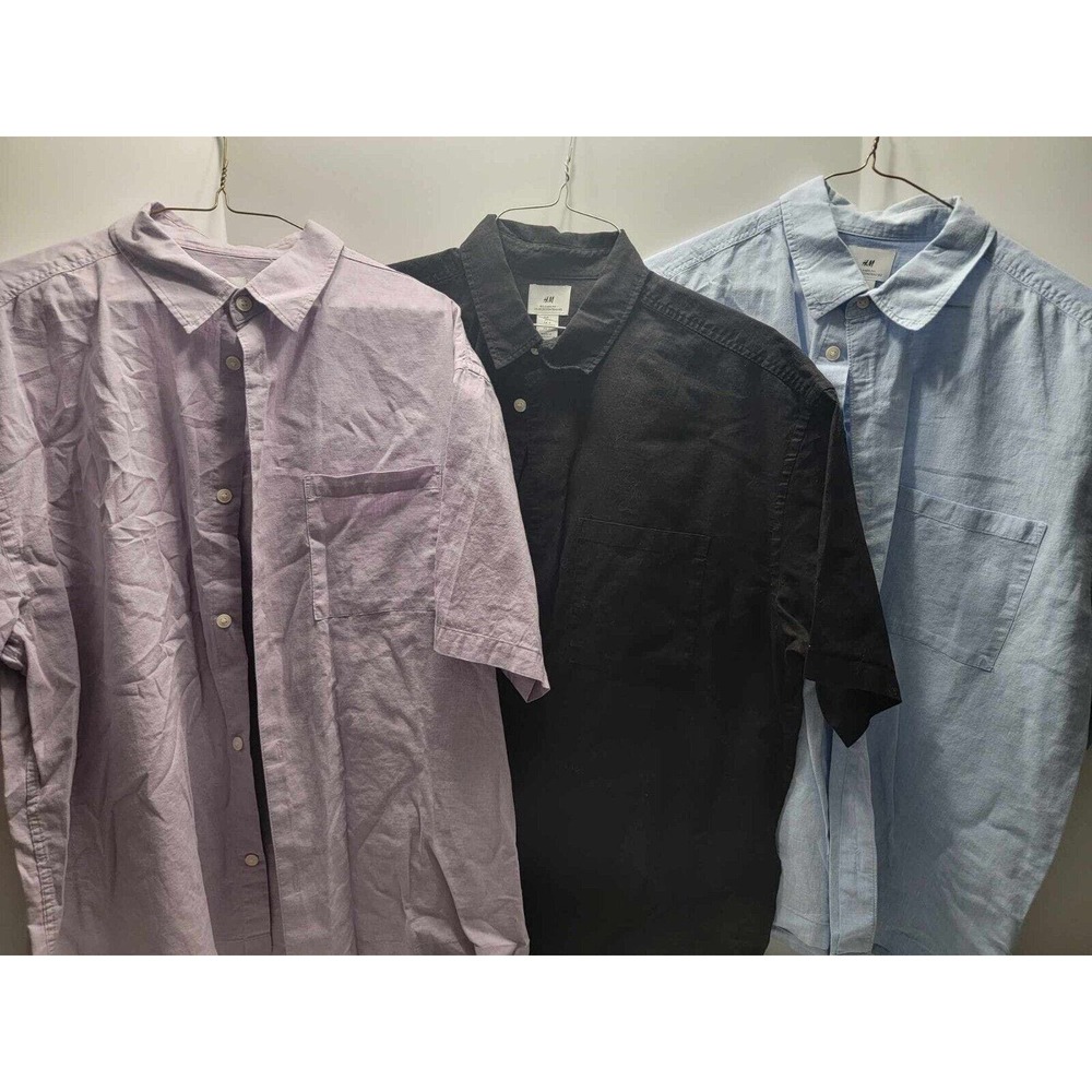 Lot Of 3 H&M Mens Size Large Button Down Short Sleeve Shirts